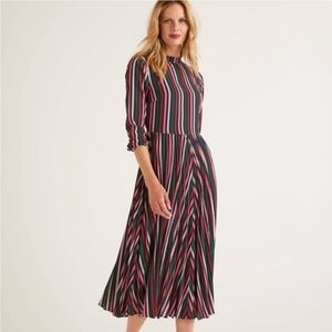 Boden Camille Colorful Stripe Pleated Half Sleeve Midi Dress